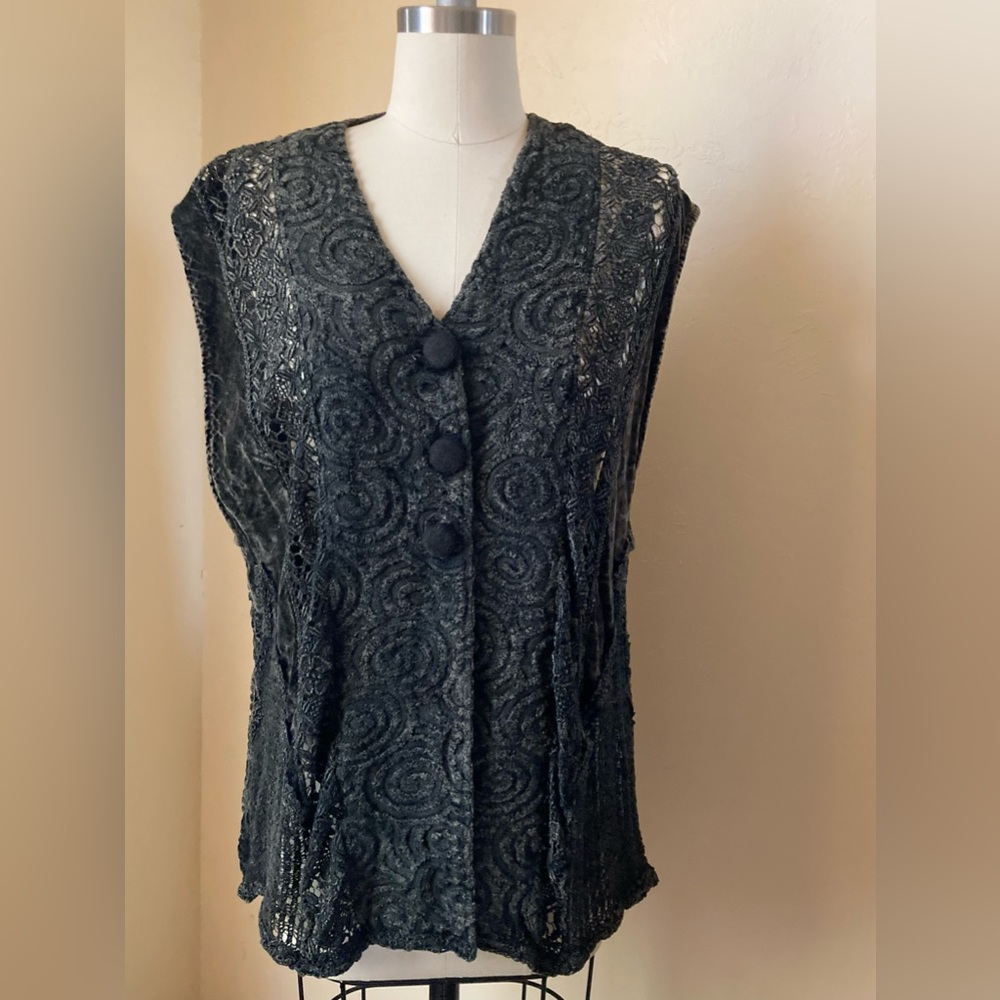 Exquisite Vintage Buccelli Lace & Burnout Velvet Vest Tunic L/XL - Picture 5 of 8